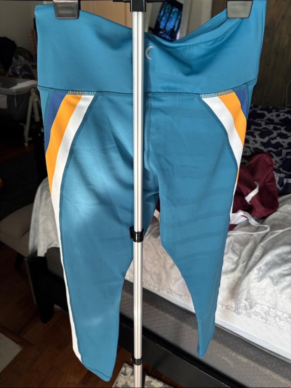 ZYIA Teal Leggings with Yellow Side Stripe - Picture 3 of 3